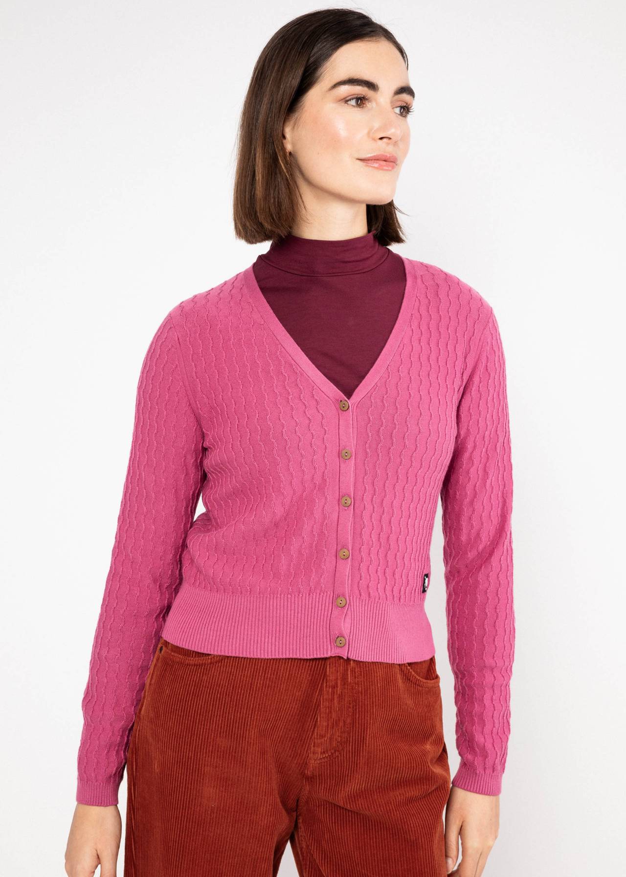 Blutsgeschwister Cardigan Save the World, folklore pink knit