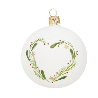 Weihnachtskugel "Herz" grün-weiß, D. ca. 8 cm, handbemalt, weiß matt Weihnachtskugel "Herz" grün-weiß, D. ca. 8 cm, handbemalt, weiß matt