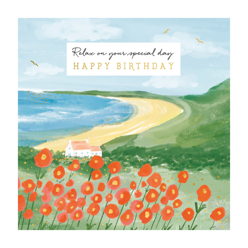 Doppelkarte "Happy Birthday " Coastal Cottage & Flowers von The Art File, PH055