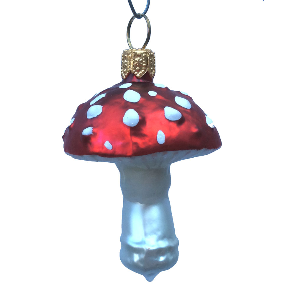 Christbaumkugel Pilz rot-weiß, klein,  ca. 5 x 3,5 cm, Fliegenpilz