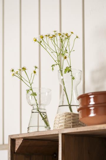 Hyazinthenvase konisch mundgeblasen m/Rattangeflecht Öffnung Ø:6,8 cm