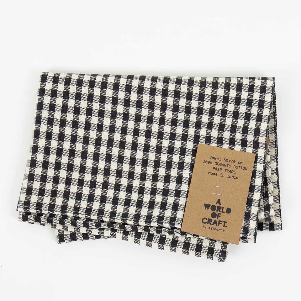 Geschirrtuch ECO GINGHAM MINI Towel, black/nature ca. 50 x 70 cm, HANDGEFERTIGT & FAIR TRADE