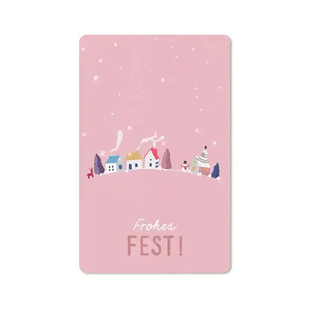 Lunacard Postkarte Weihnachten Frohes Fest, Rosa