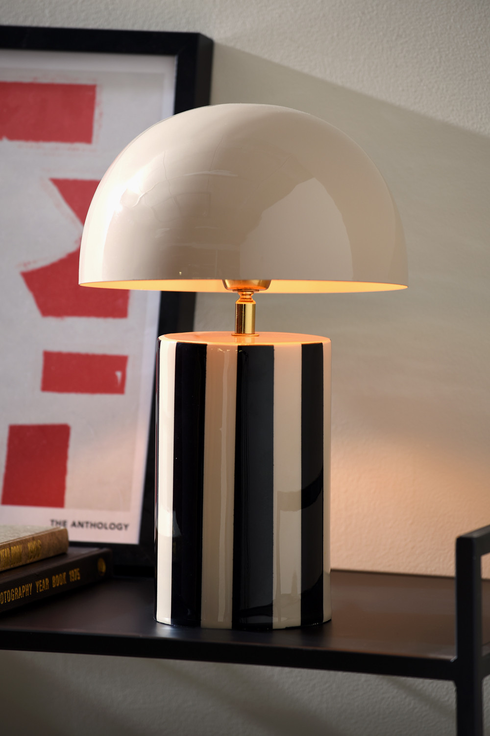 Tischlampe Rayado, Streifen Schwarz-Beige , Höhe ca. 34 cm, D. ca. 25 cm