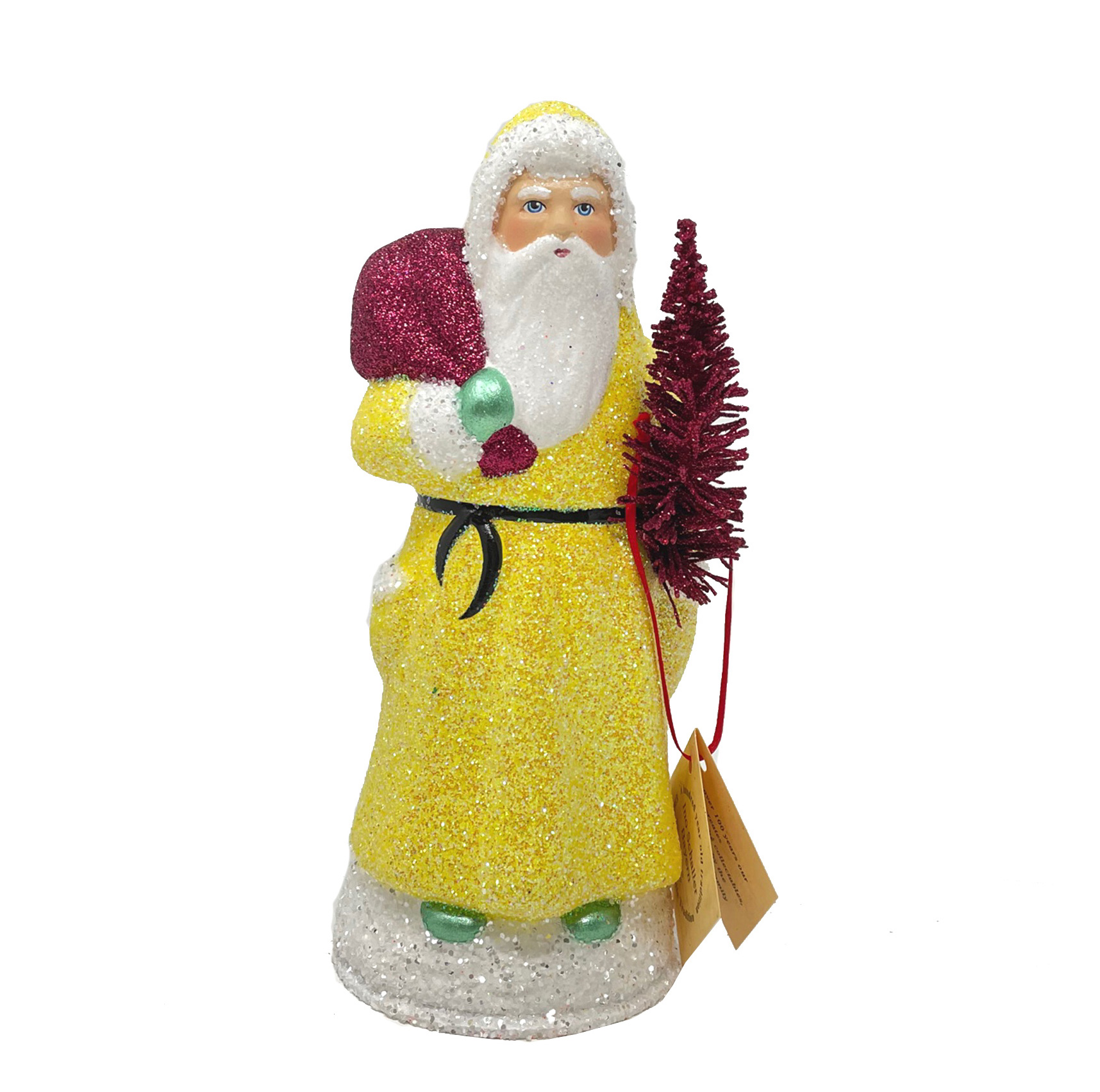 Ino Schaller Santa gelb, Baum fuchsia, Weihnachtsmann Nostalgie von Ino Schaller , ca. 20 cm  