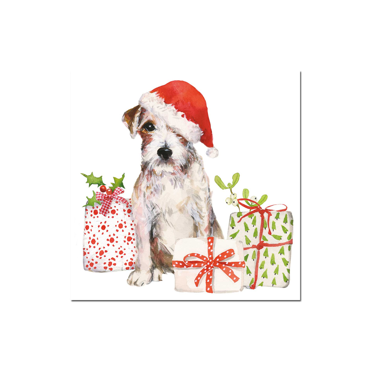 Papierservietten " Christmas Pup ", Cocktailservietten, ca. 25 x 25 cm  von PPD, Hund