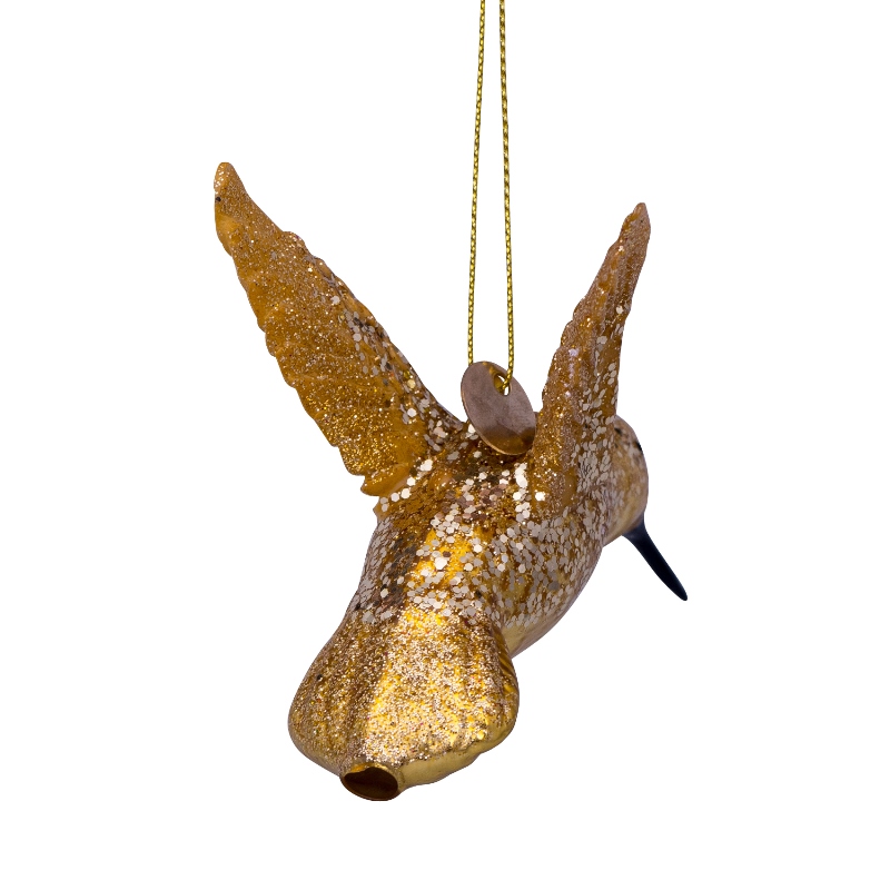Weihnachtskugel Kolibri gold mit Glitzer, ca. 8 cm, Glas , Terra Flora