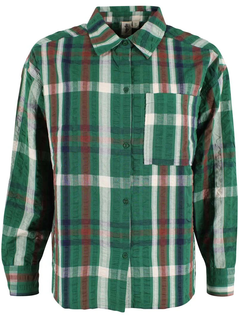 % Danefae Danethyme Seersucker Hemd Dk Pine CHECK