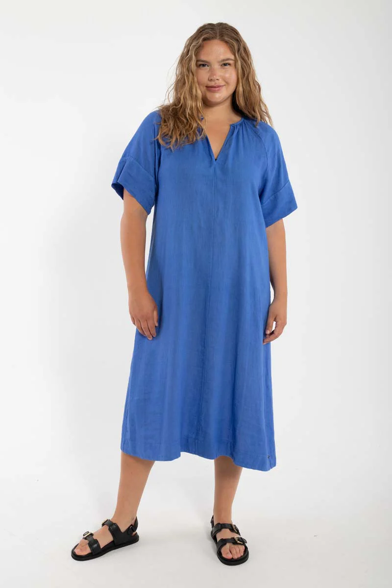 % Danefae Danehostess Modal-Leinenkleid Blau % Größe M/38