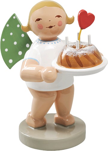Wendt & Kühn Engel mit Kuchen und Herz, braune Haare