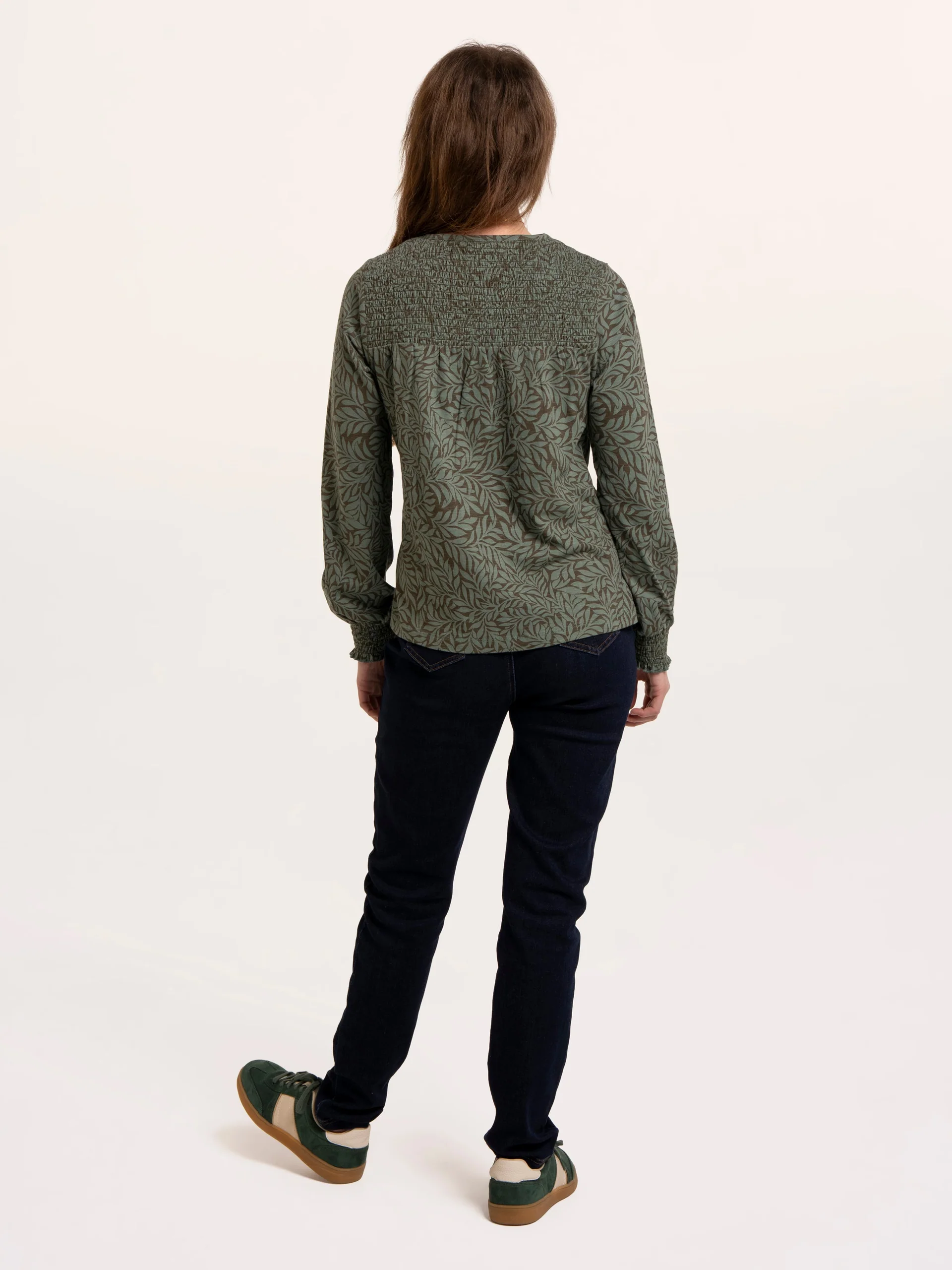 BRAKEBURN Brenda Smock Front Printed Long Sleeve T-Shirt