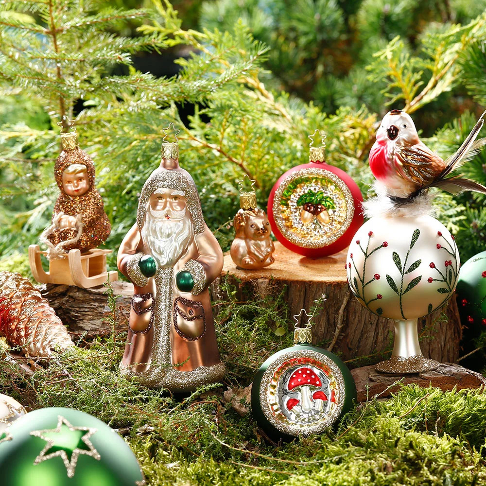 Inge Glas Christbaumkugel Reflexe,Nusszweig, steinpilz matt, D.  7 cm, Eicheln