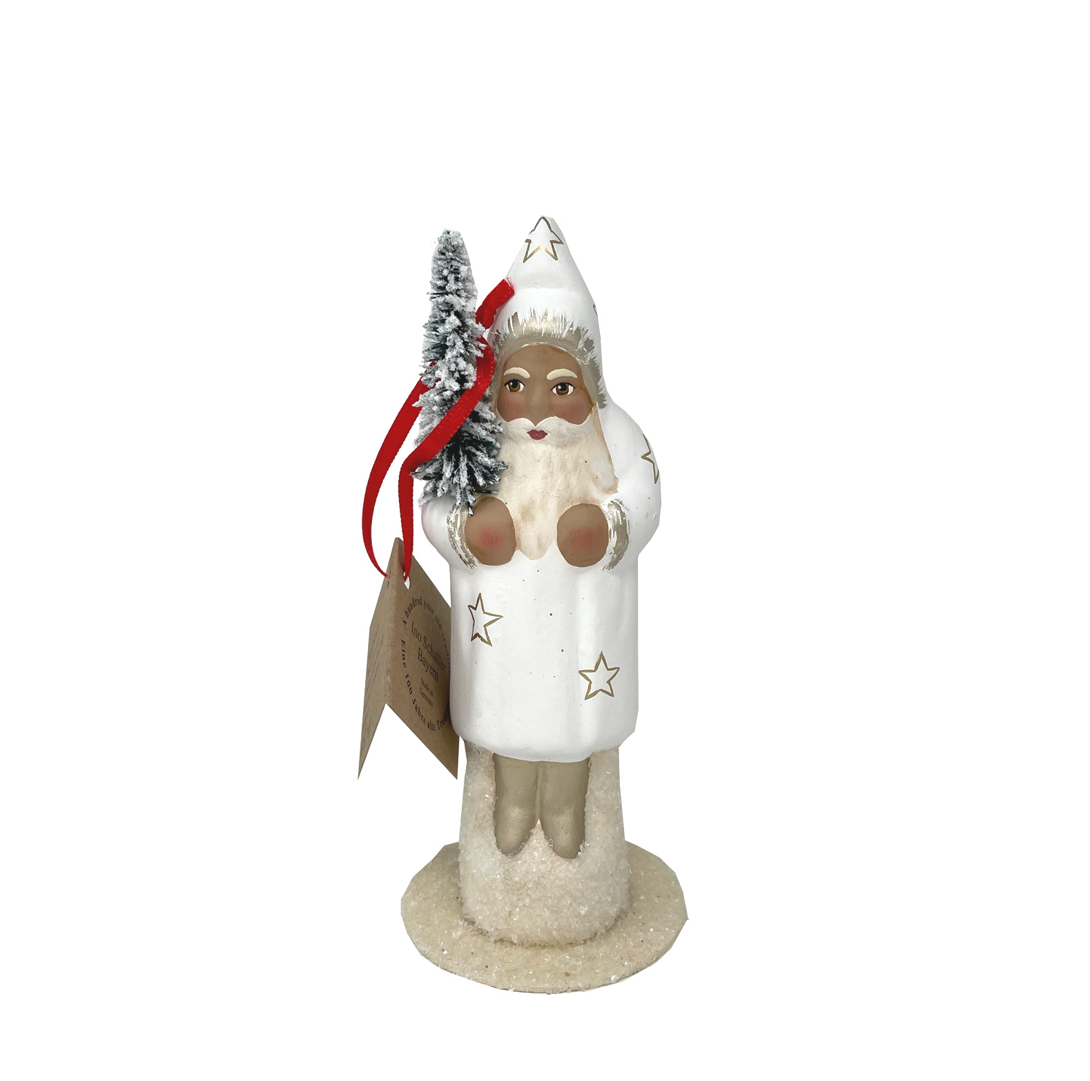 Ino Schaller Santa weiß, klein , matt, mit goldenen Sternen  Weihnachtsmann Nostalgie von Ino Schaller 