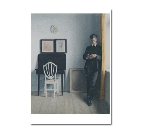 Postkarte Vilhelm Hammershoi " Interieur mit lesendem jungen Mann, 1898" Kunst , Lesen