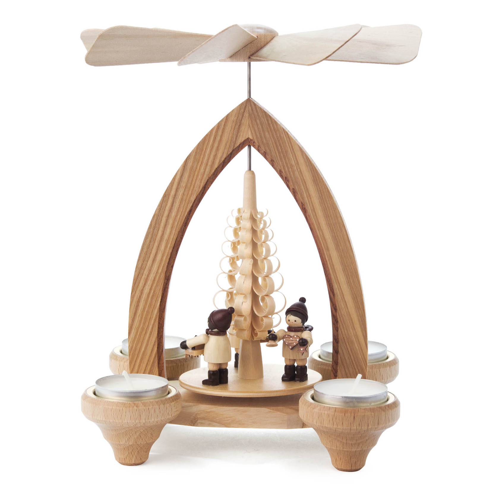 Erzgebirge Pyramide mit Striezelkindern, für Teelichte,  Weihnachtspyramide , Höhe ca. 24 cm