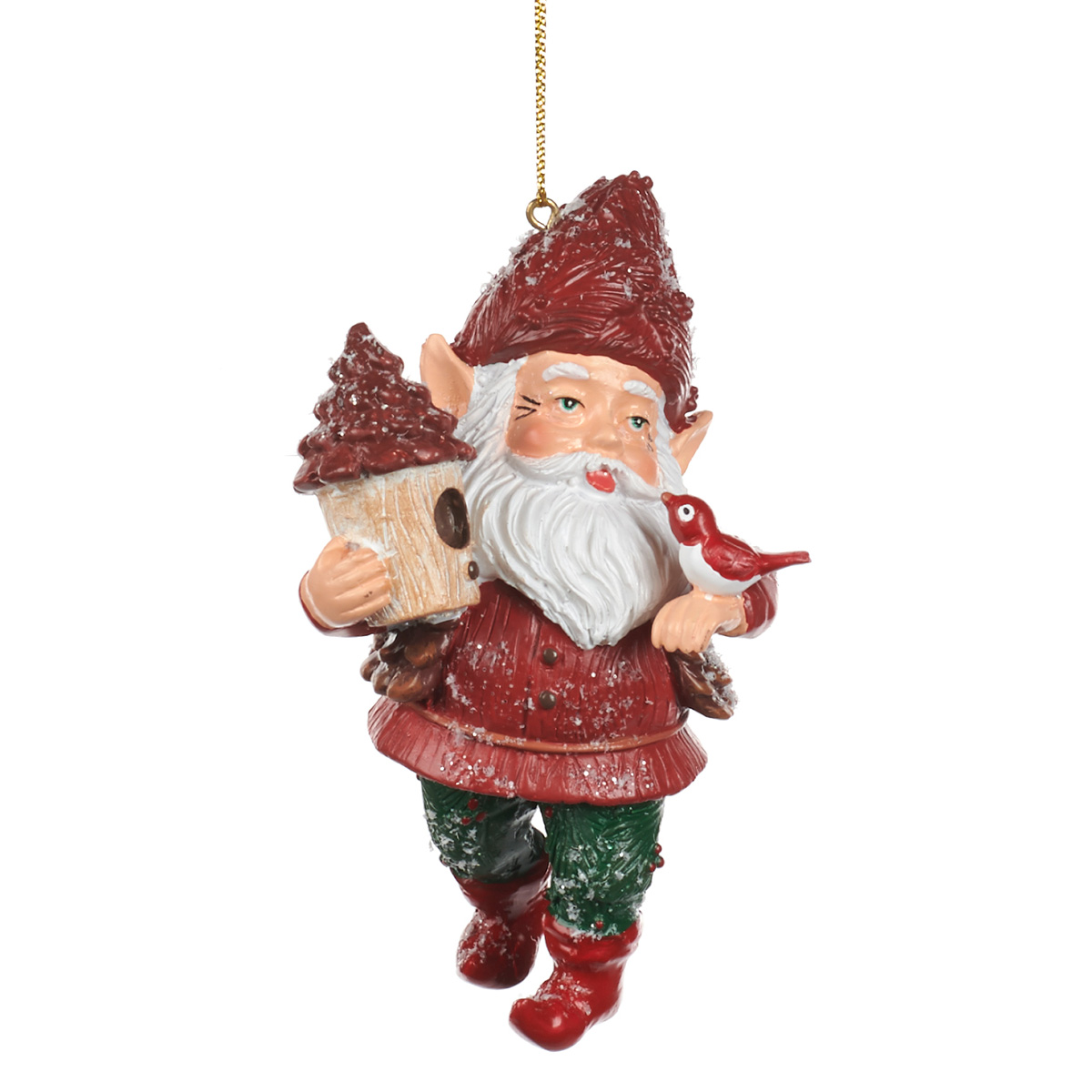 % Woodland Santa Gnom/Zwerg mit Vogelhäuschen & Vogel , ca.11 cm  von  Catherine Collection / Goodwill     