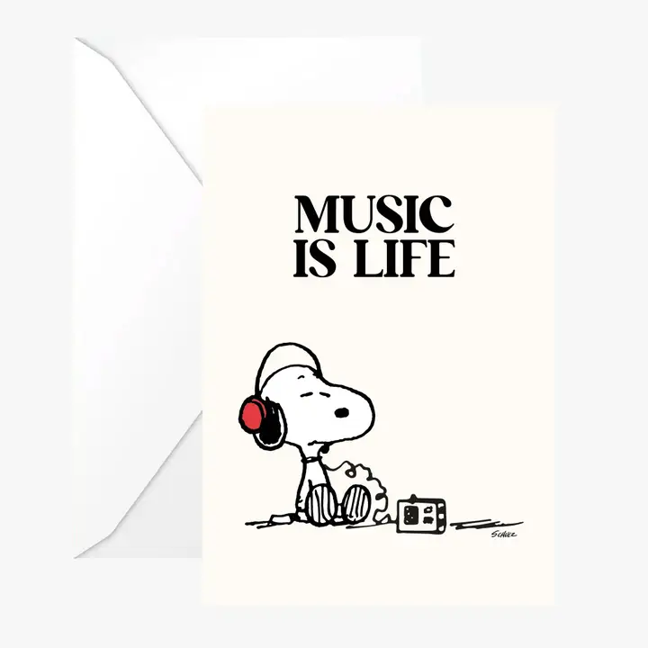 The Peanuts Doppelkarte Snoopy "Music is Life" + Umschlag + Aufkleber von The Peanuts