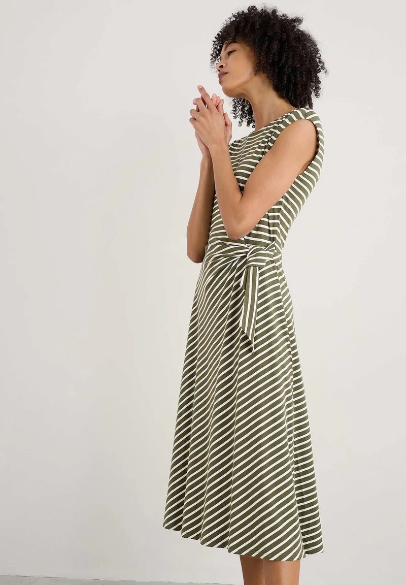 % SEASALT CORNWALL Kleid Fettling Jersey Tie Detail Midi Dress, Apple Slice Light Olive % 