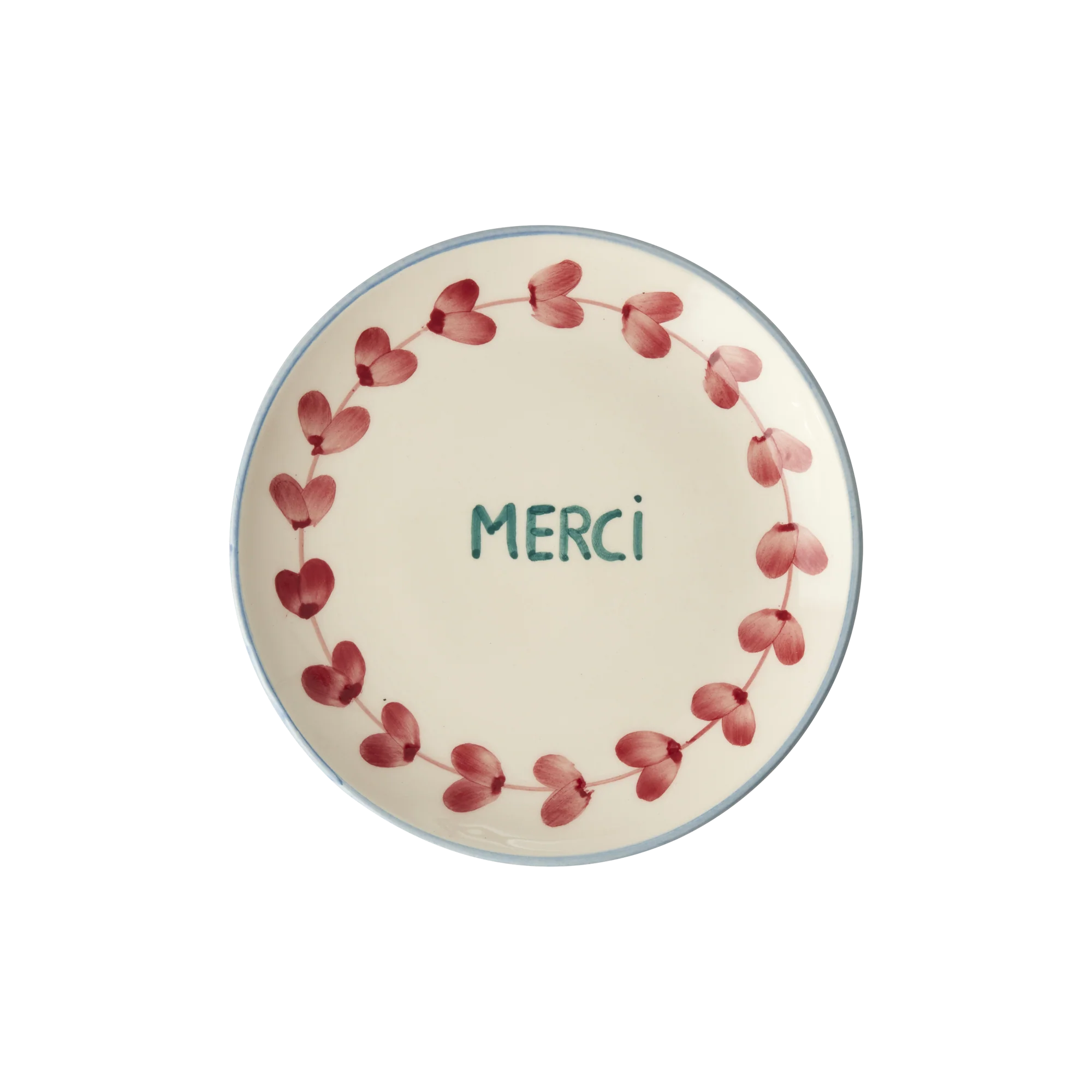 Rice Kuchenteller MERCI, Keramik Kuchenplatte - Crème - Hand-painted MERCI, D. ca. 15 cm
