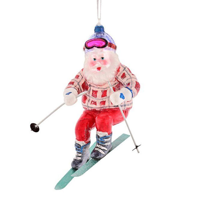 Weihnachtskugel Ski-Santa, rot  Glas, ca. 12,5 cm 
