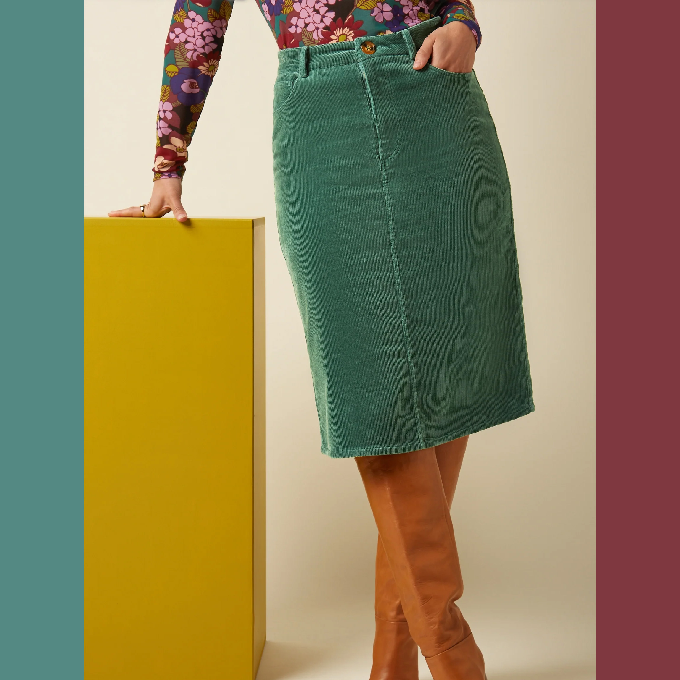 % King Louie Cord Rock Prisca Skirt Corduroy, Farbe Matcha Green