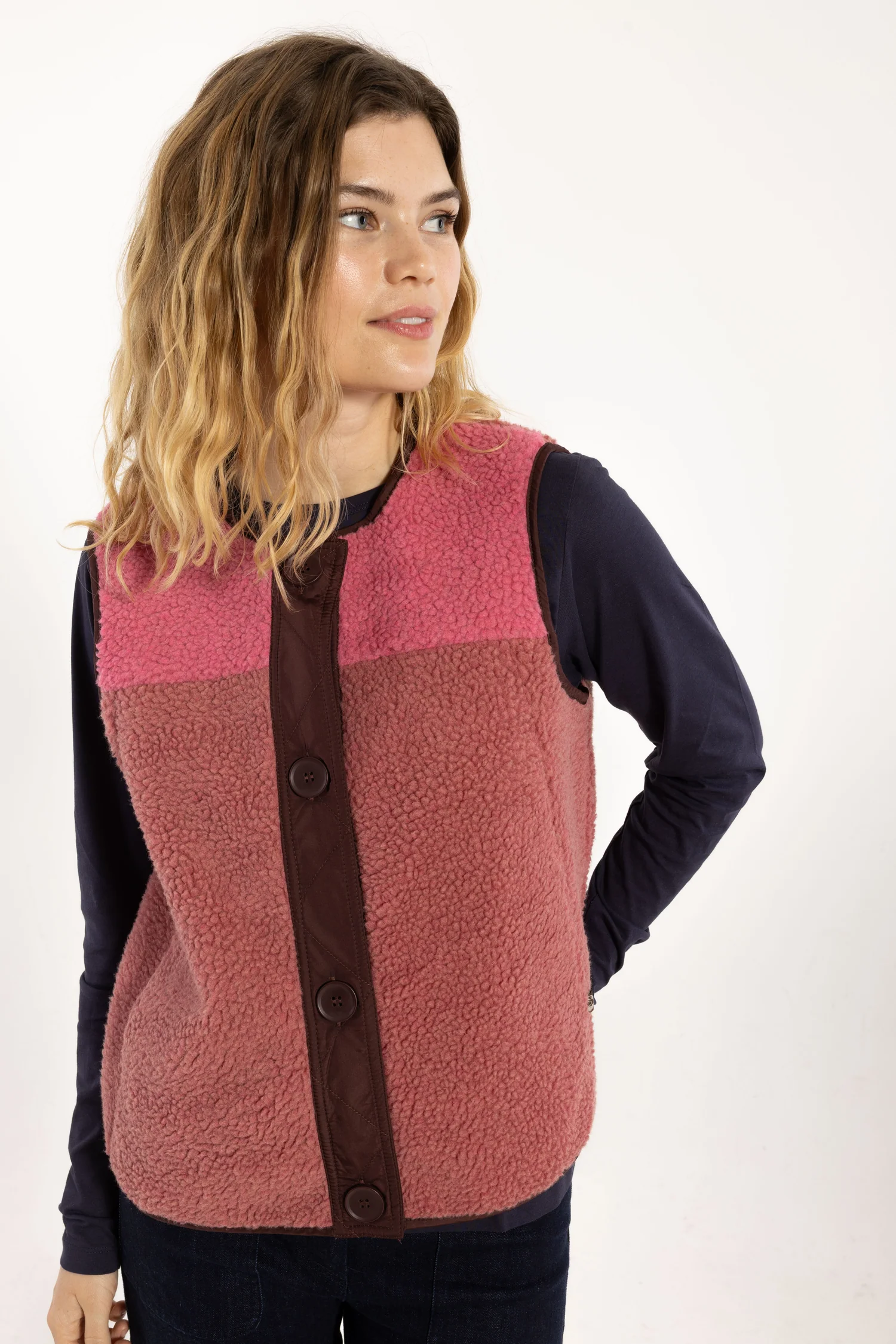 Danefae Weste Teddy Daneteckel Fleece Vest Berry Compote/LightBeige/Dark Navy