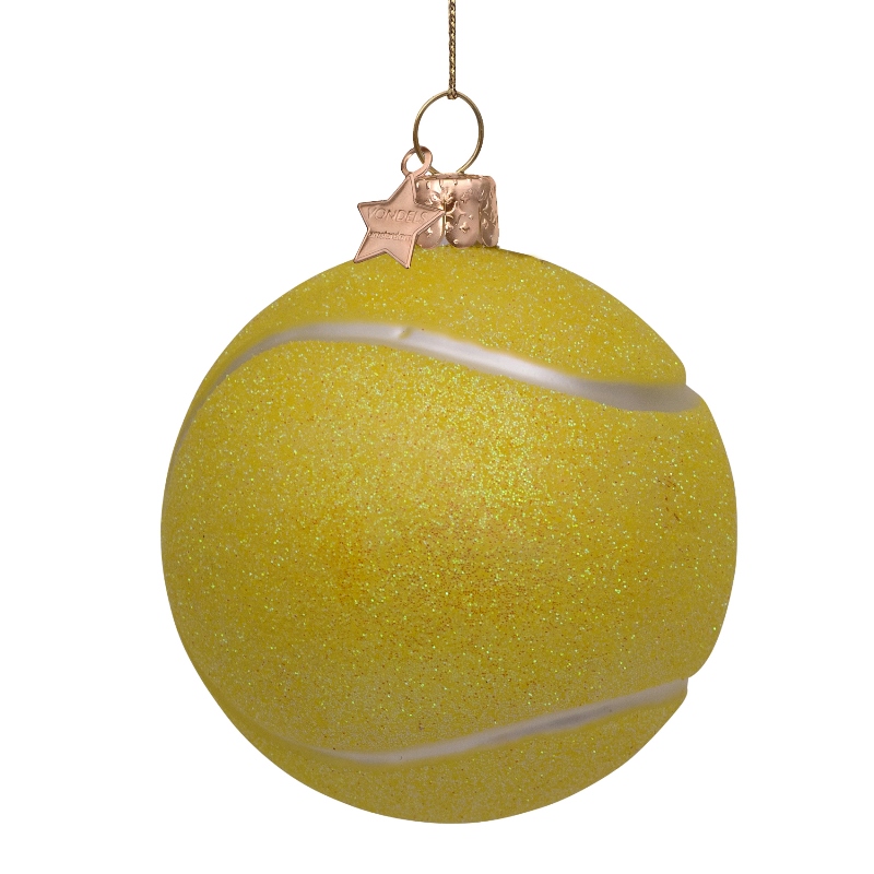 Weihnachtsanhänger Tennisball, Glas , D. ca.8,7 cm, Sport, von Vondels