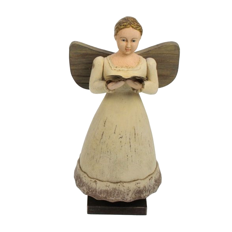 Engel Nr. 20 mit Buch, Vintage Look, ca. 18 x 10,5 x 25 cm, Holzoptik Weihnachten 