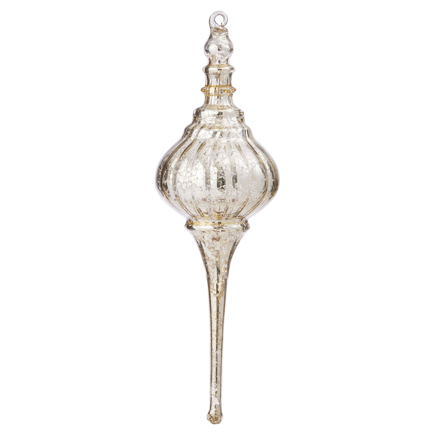 % Weihnachtsanhänger Glaszapfen Dome Champagne, ca. 20 cm , Glass Icicle Dome Champagne von Bungalow 