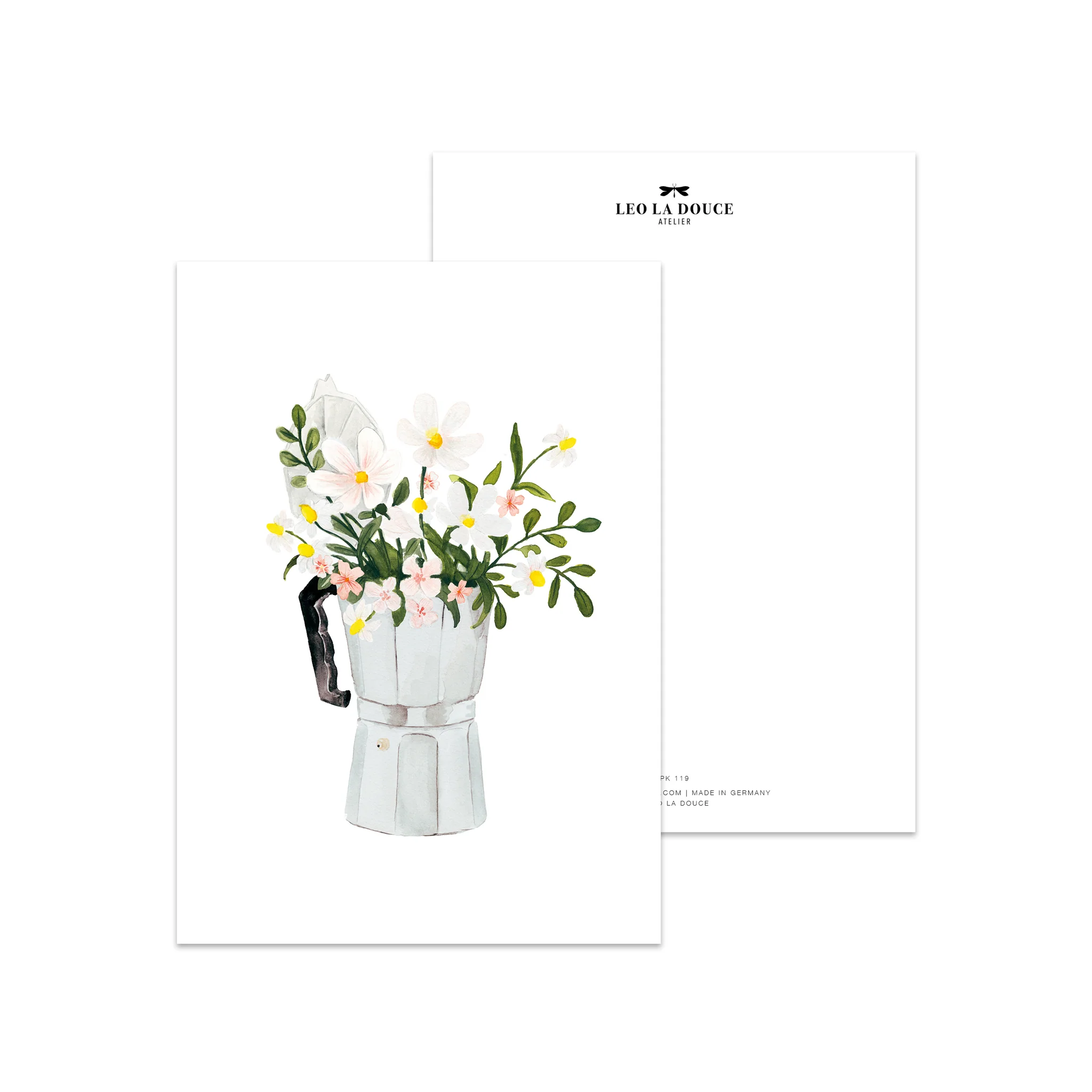 Leo la Douce Postkarte – White Espresso bouquet