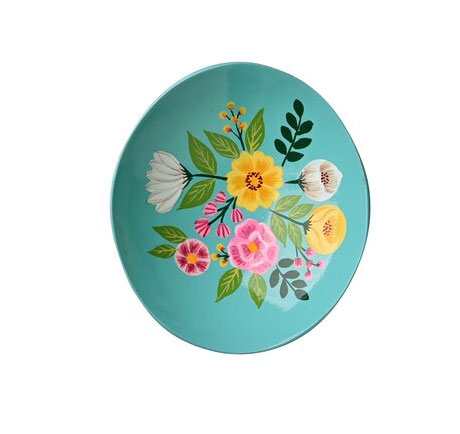 Love Plates, Dekoteller, Mangoholz, Motiv: Blumen, oval, tief, grün
