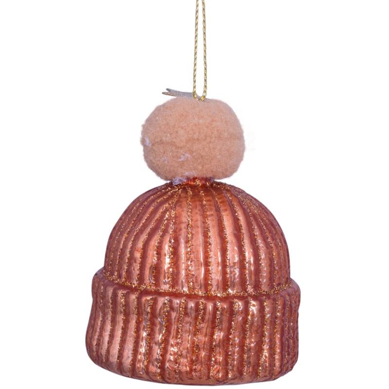 Weihnachtskugel Mütze mit Pompom, Glas,  H. ca. 7,5 cm von Vondels 