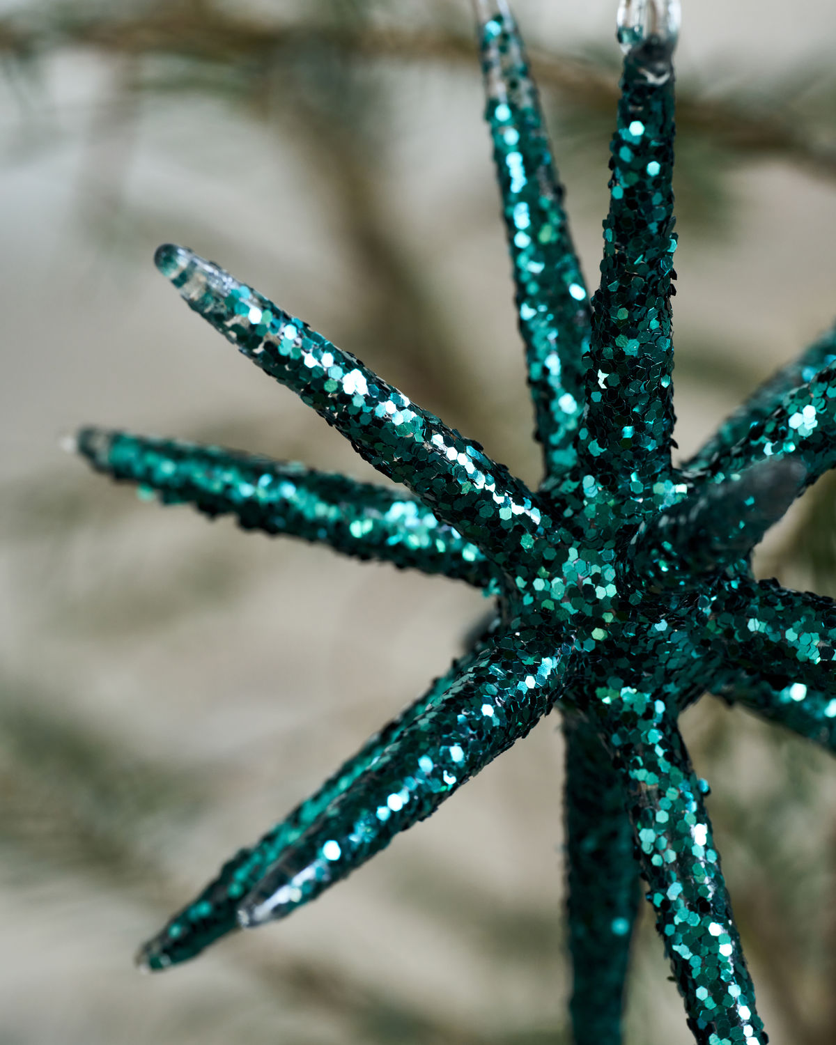 % House doctor XMAS Weihnachtsanhänger Stern Spike, grüner Glitzer, ca.12 cm, Pro Stück  