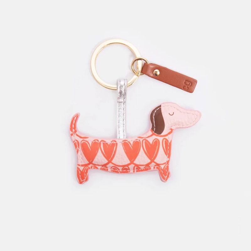 Schlüsselanhänger Dackel  von Caroline Gardner, Orange Looped Hearts Sausage Dog Keyring