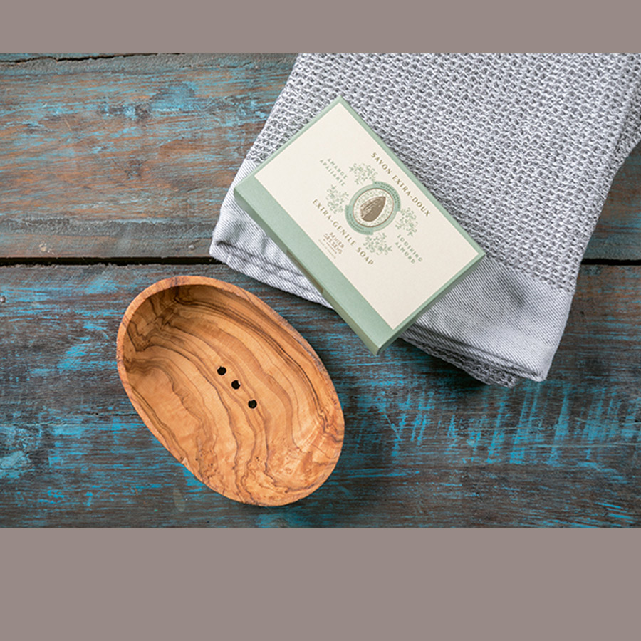 Olivenholz Seifenschale mit Loch 13 cm