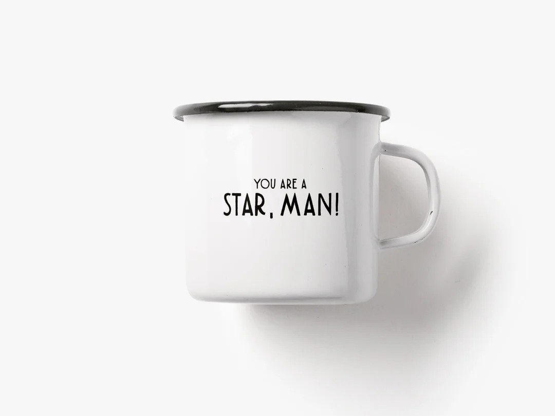 Emaille Becher " Star Man" , 0,3 l, Emaille Tasse  