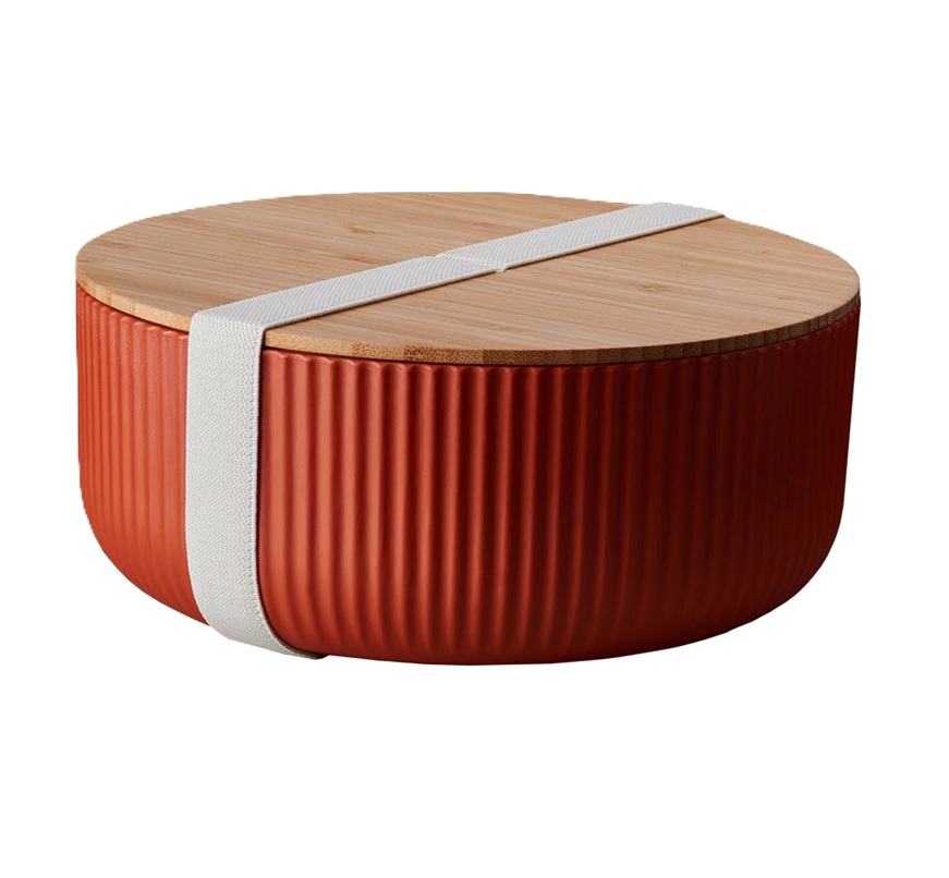  bioloco Nachhaltiger Kunststoff Schale mit Bambusdeckel,  plant deluxe salad bowl with bamboo lid - terracotta