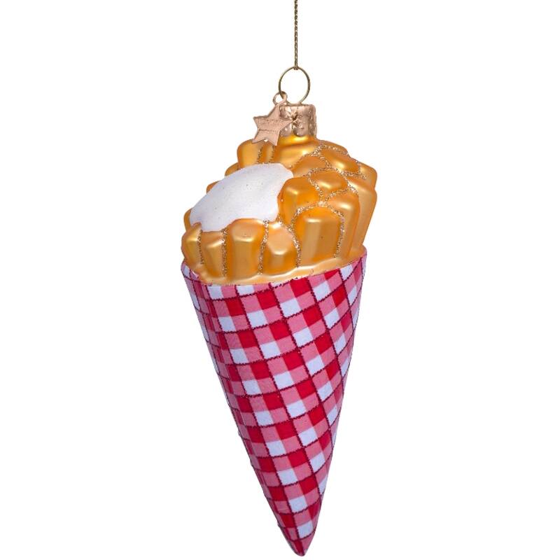 Weihnachtsanhänger Pommes mit Mayonnaise, Glas,  Höhe. ca. 11 cm 