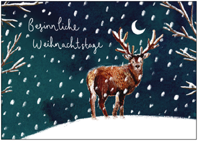 Postkarte Weihnachten " Besinnliche Weihnachtstage" Hirsch von Louise Mulgrew