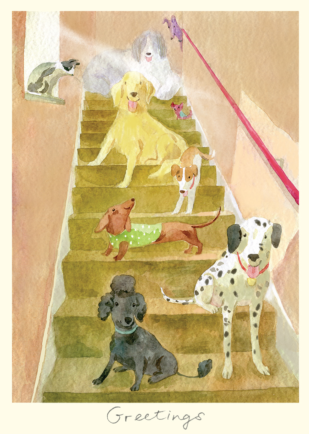 Two Bad Mice Doppelkarte "Greetings "  von Two Bad Mice aus England von Anna Shuttlewood , Hunde 