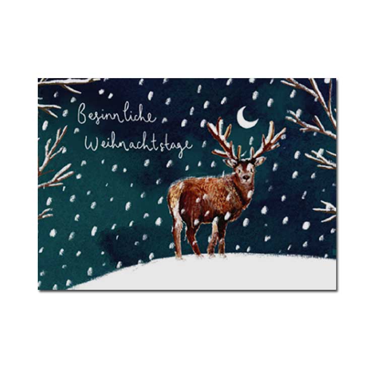 Postkarte Weihnachten " Besinnliche Weihnachtstage" Hirsch von Louise Mulgrew