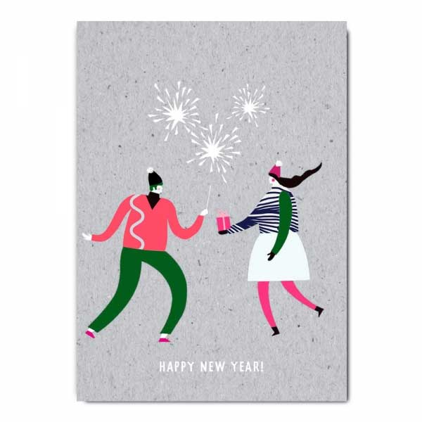 Postkarte Happy New Year- Holzschliffpappe von Fritzante , Neujahr
