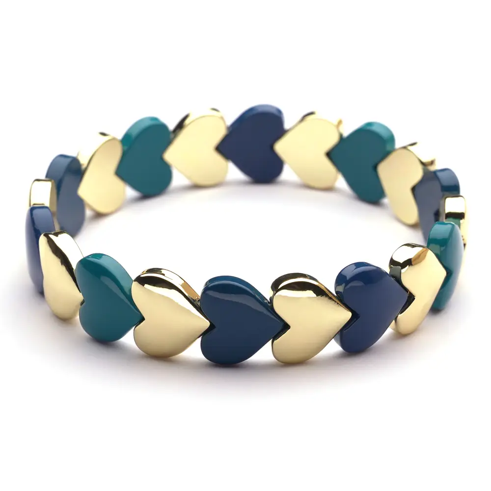 Lot83 LizzyMae Armband Emaille - Herz - Gold - grün/blau, Modeschmuck