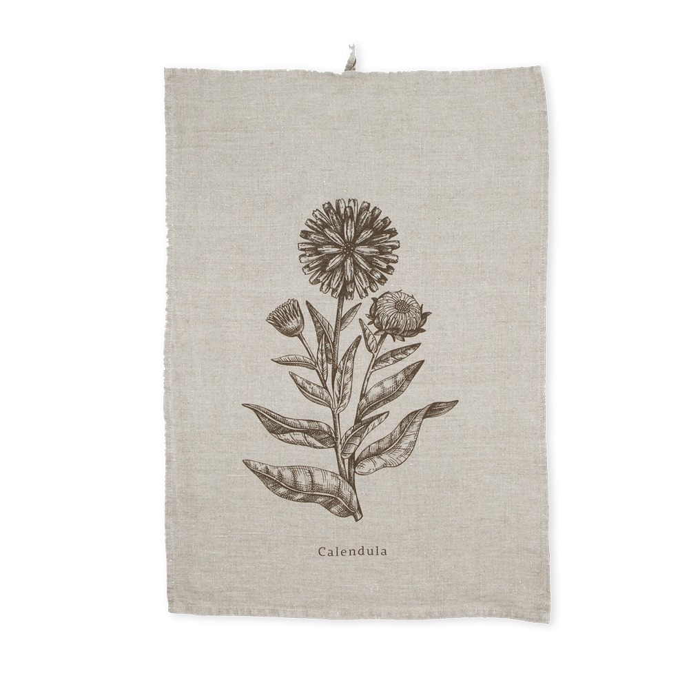 Geschirrtuch Calendula, Leinen , handbedruckt, ca.50x70cm von Dorothee Lehnen      