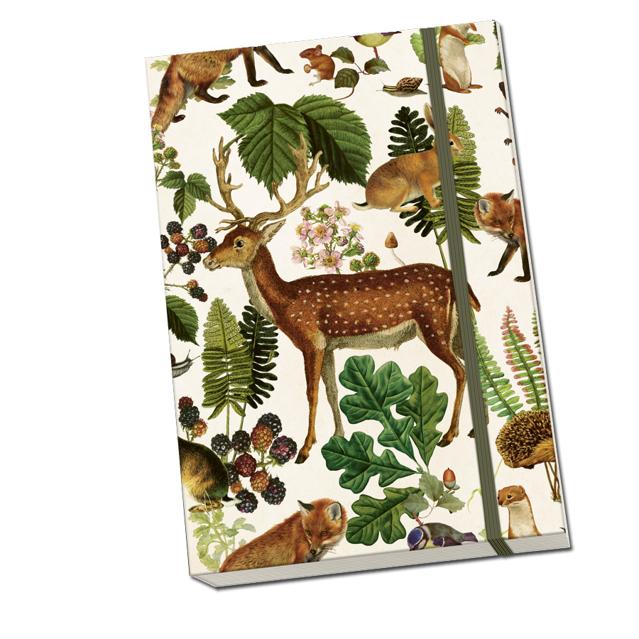 Sköna Ting Notizbuch A5 "Forest Animals" 96 Blatt, mit Gummiband aus Schweden, Waldtiere