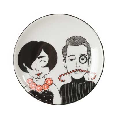 Love Plates, Deko-Teller, Porzellan, Mann und Frau, rund, weiß  D. ca. 10 cm 