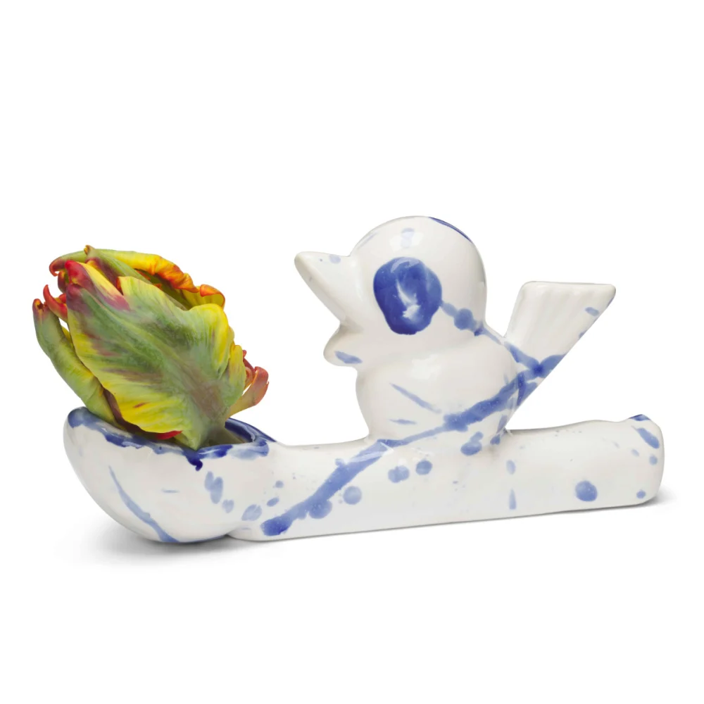 Flower Thief, Dutchblue, kleine Vase mit Vogel 