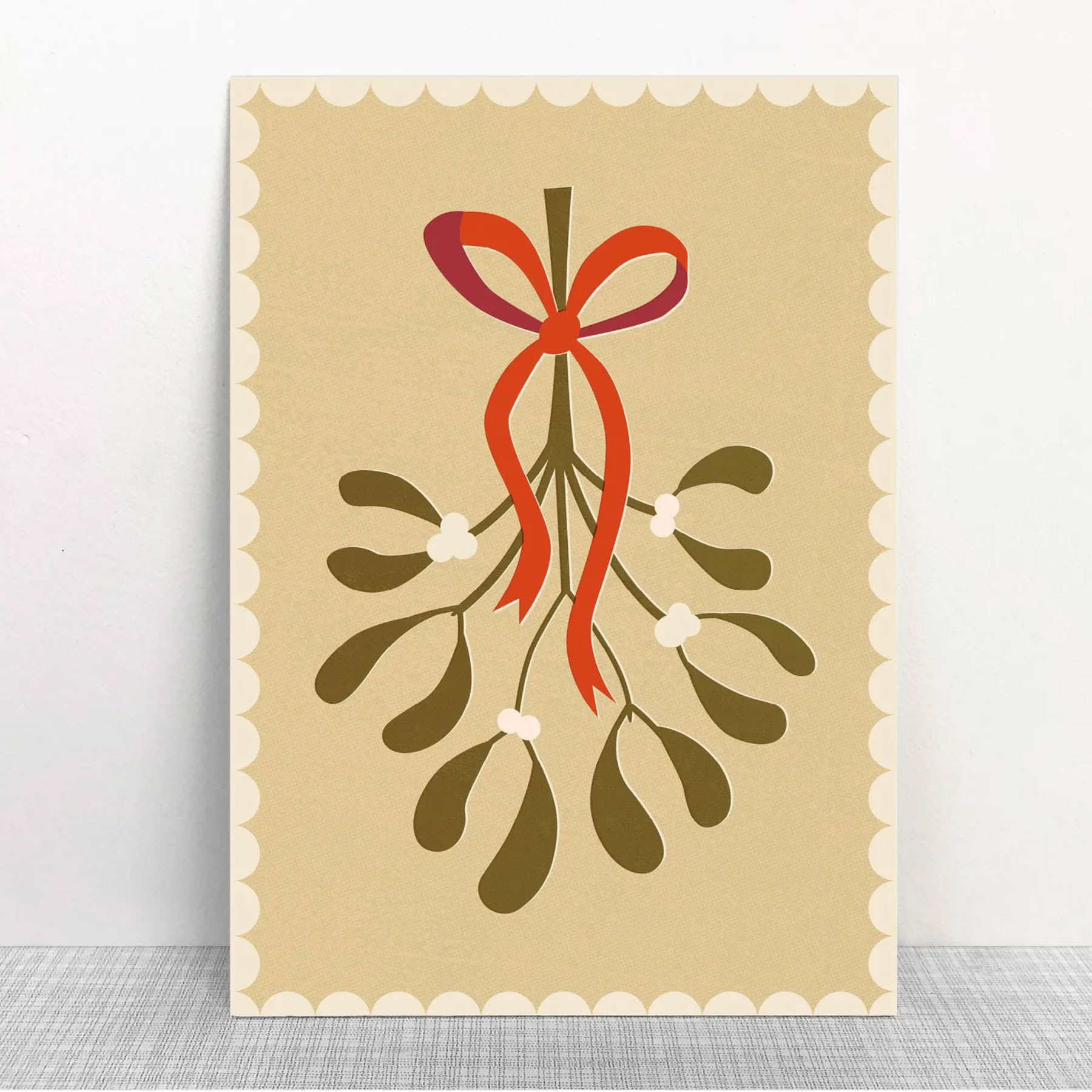 Monimari Weihnachtspostkarte Mistel beige, Holzschliffpappe von Monimari
