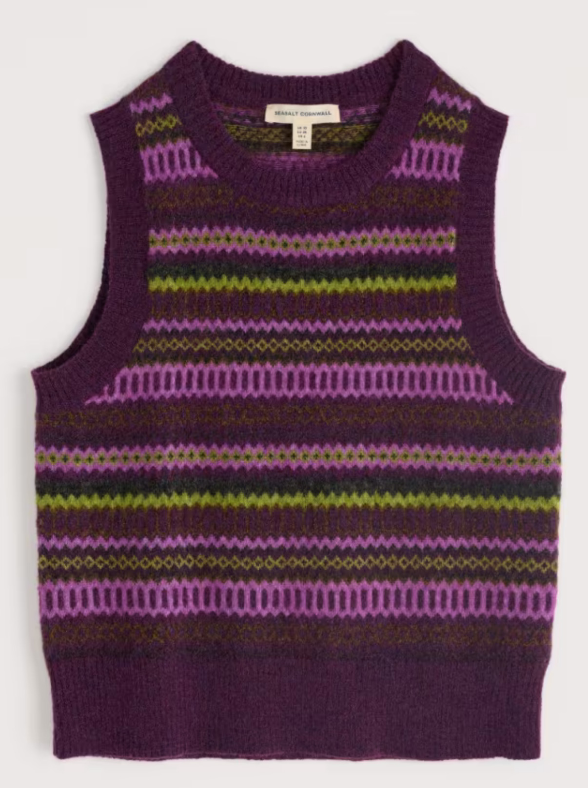 % SEASALT CORNWALL Pullunder Annik Fair Isle Vest, Farbe: Modernist Grape Oak Mix