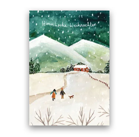 Doppelkarte Weihnachten "Himmlische Weihnachten" Winterlandschaft von Louise Mulgrew